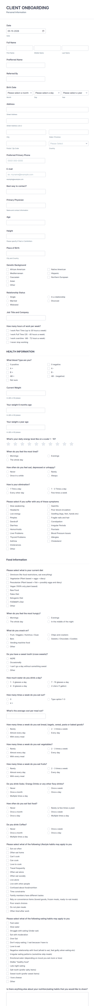 Health Consultation Intake Form Template