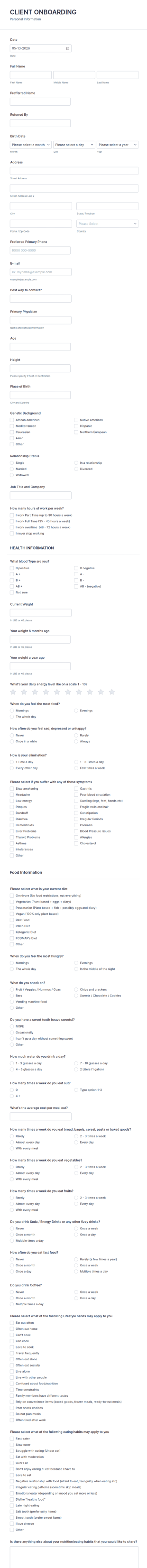 Health Consultation Intake Form Template