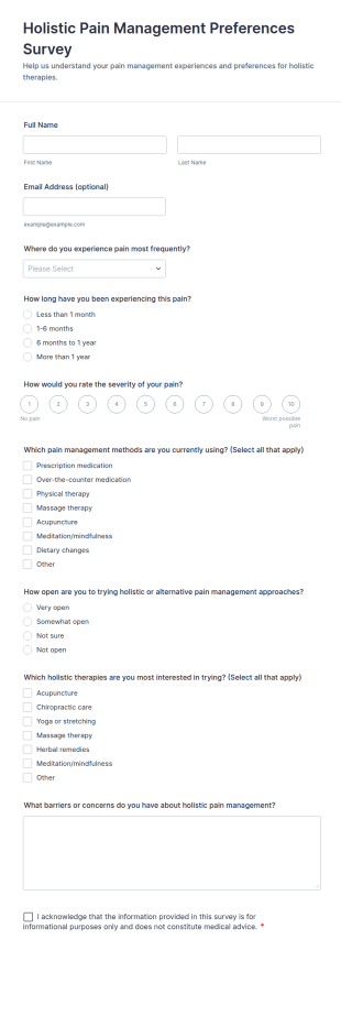 Holistic Pain Management Preferences Survey Form Template