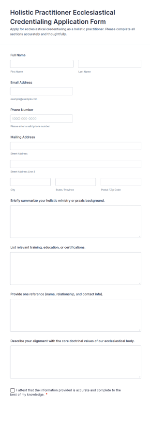 Holistic Practitioner Ecclesiastical Credentialing Application Form Template