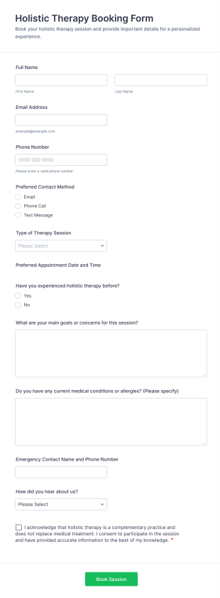 Holistic Therapy Booking Form Template