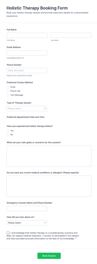 Holistic Therapy Booking Form Template