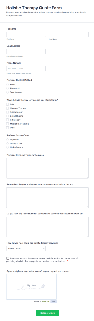 Holistic Therapy Quote Form Template