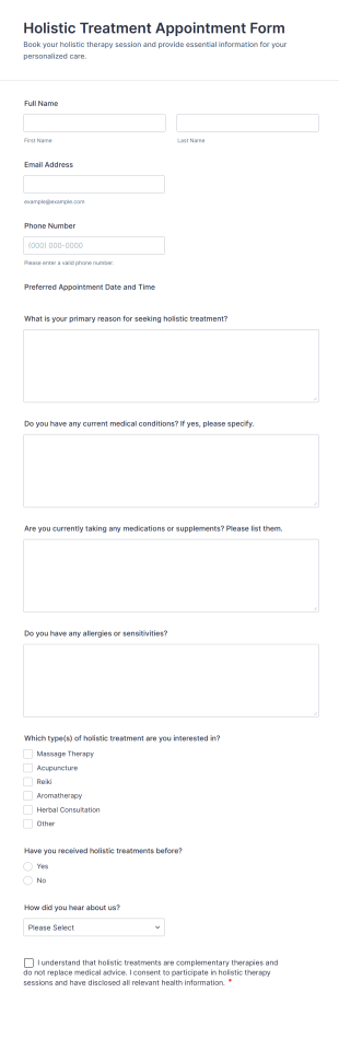 Holistic Treatment Appointment Form Template