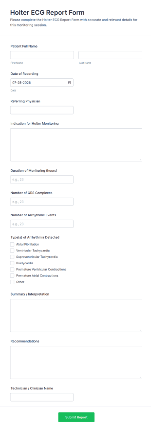 Holter ECG Report Form Template