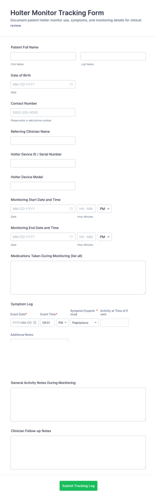 Holter Monitor Tracking Form Template