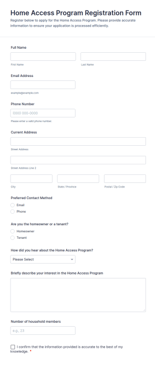 Home Access Program Registration Form Template
