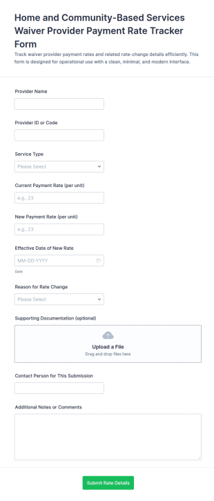 Home And Community Based Services Waiver Provider Payment Rate Tracker Form Template