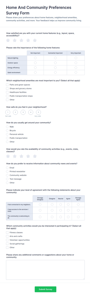 Home And Community Preferences Survey Form Template
