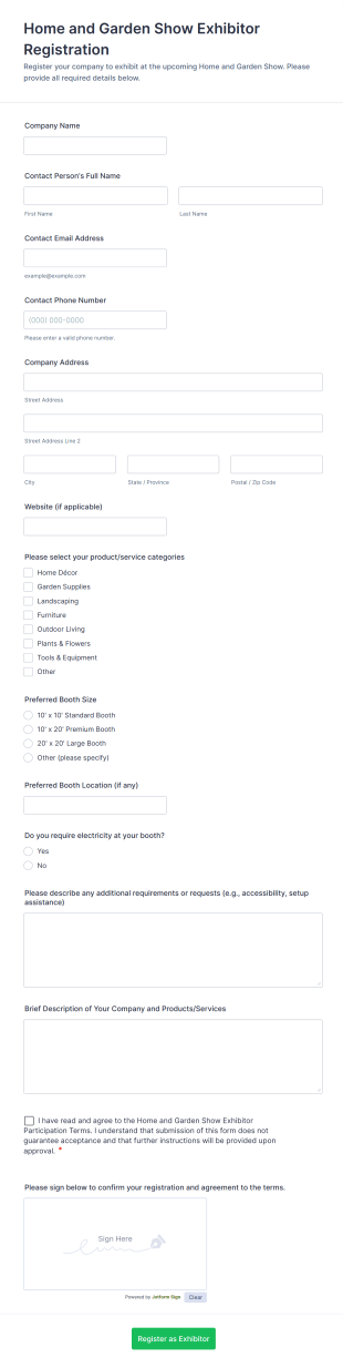 Home And Garden Show Exhibitor Registration Form Template