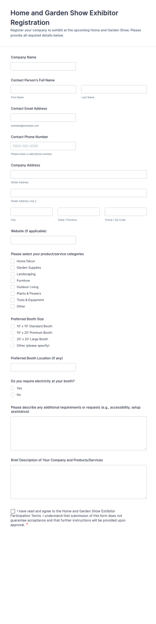 Home And Garden Show Exhibitor Registration Form Template