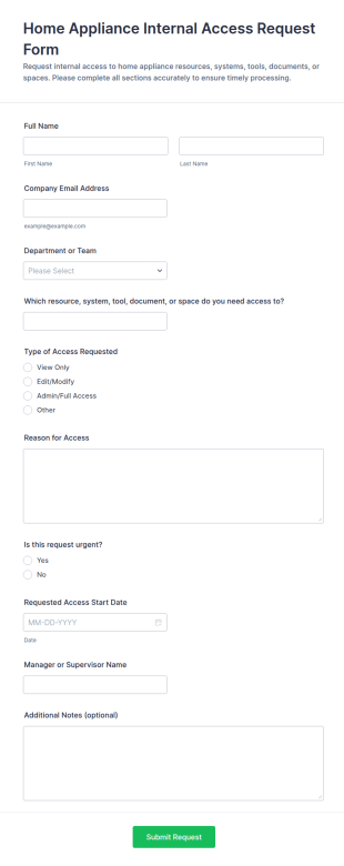 Home Appliance Internal Access Request Form Template