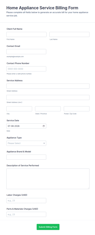 Home Appliance Service Billing Form Template