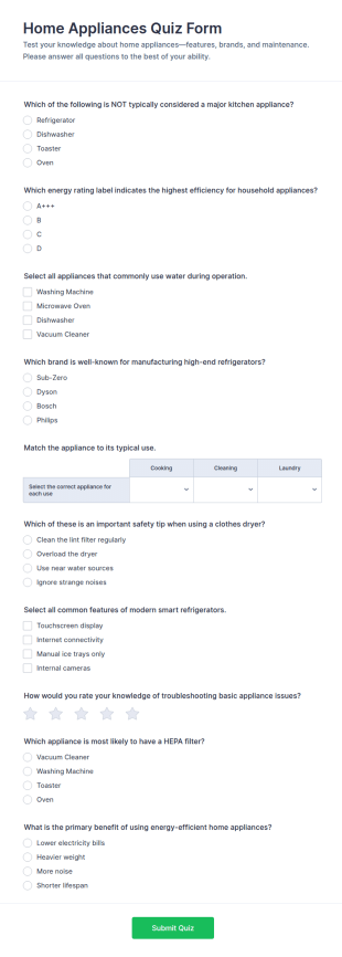 Home Appliances Quiz Form Template