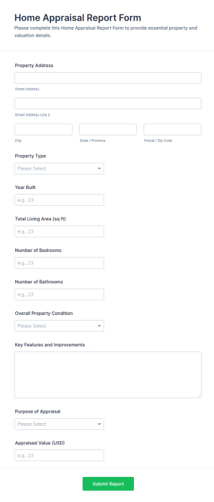 Home Appraisal Report Form Template