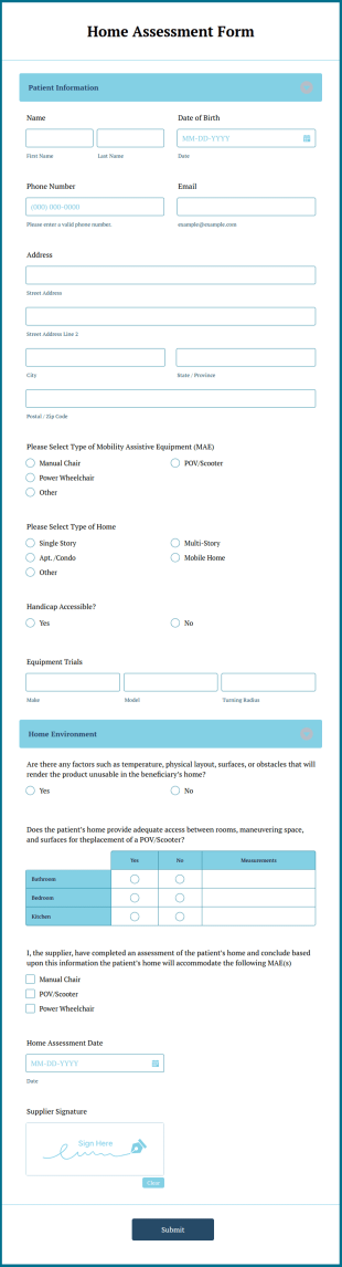 Home Assessment Form Template