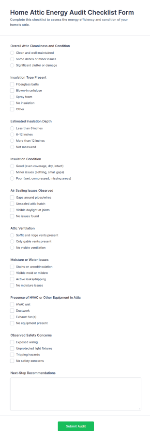 Home Attic Energy Audit Checklist Form Template
