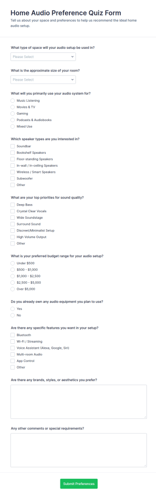 Home Audio Preference Quiz Form Template
