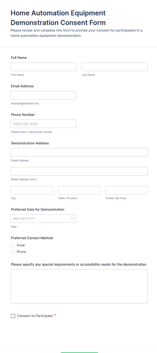 Home Automation Equipment Demonstration Consent Form Template