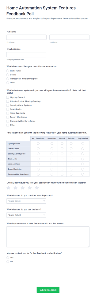 Home Automation System Features Feedback Poll Form Template