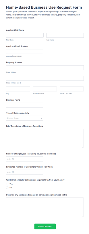 Home Based Business Use Request Form Template