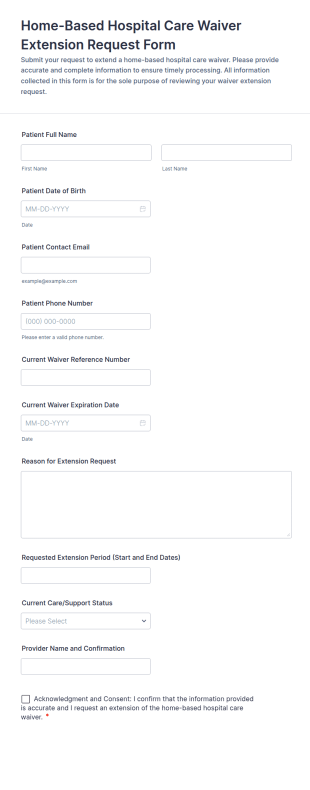 Home Based Hospital Care Waiver Extension Request Form Template