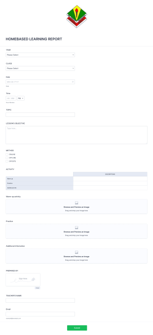 Home Based Learning Report Form Template