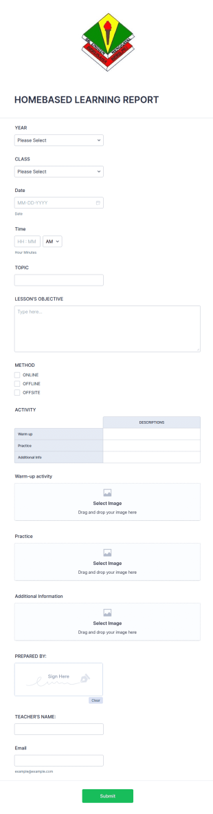 Home Based Learning Report Form Template