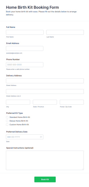 Home Birth Kit Booking Form Template