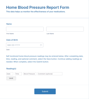 Home Blood Pressure Report Form Template