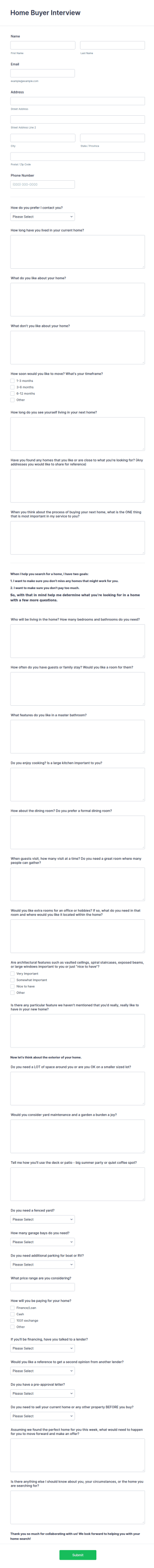 Home Buyer Interview Form Template