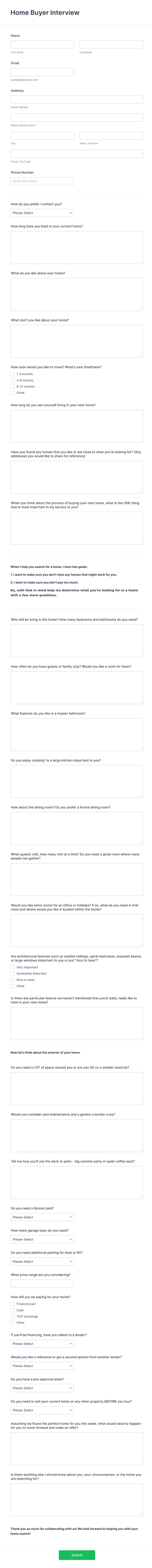 Home Buyer Interview Form Template