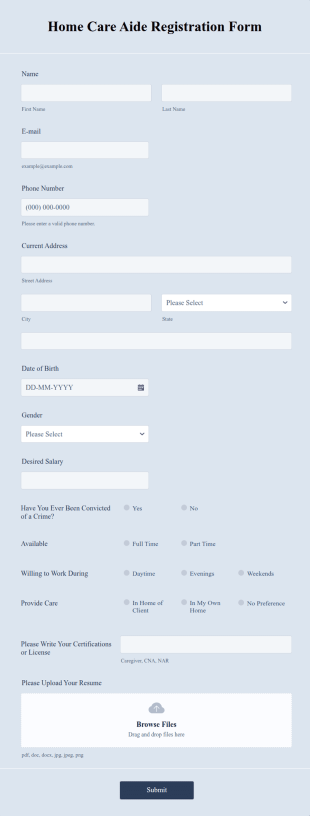 Home Care Aide Registration Form Template