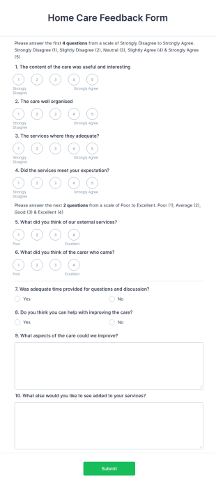 Home Care Feedback Form Template