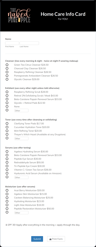 Home Care Info Card Form Template