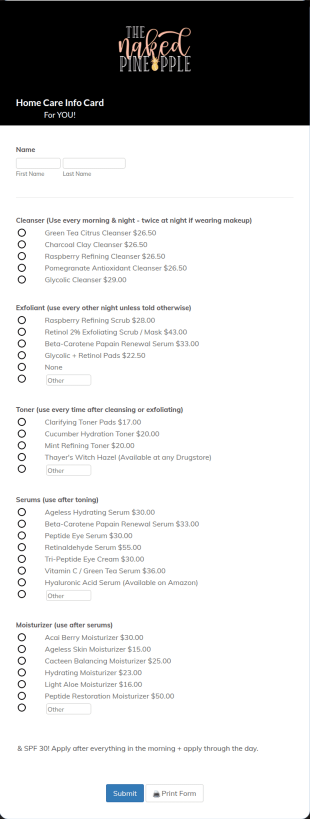 Home Care Info Card Form Template