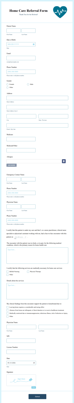 Home Care Referral Form Template