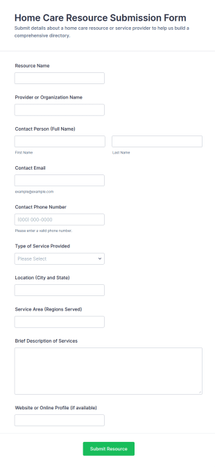 Home Care Resource Submission Form Template