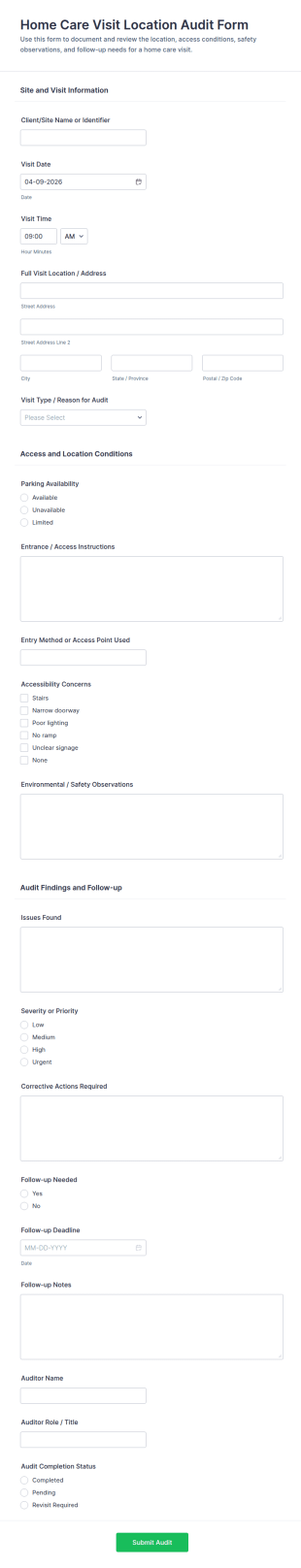 Home Care Visit Location Audit Form Template