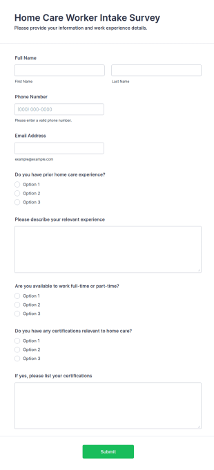 Home Care Worker Intake Survey Form Template