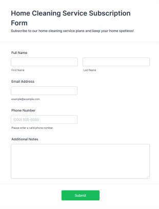 Home Cleaning Service Subscription Form Template