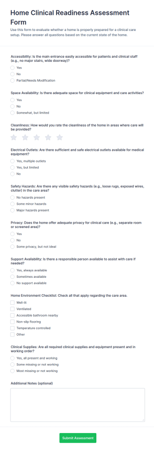 Home Clinical Readiness Assessment Form Template