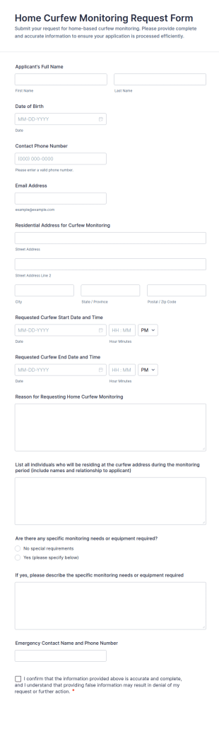 Home Curfew Monitoring Request Form Template