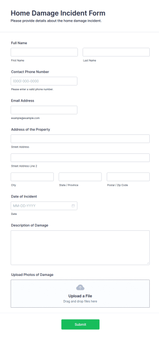 Home Damage Incident Form Template