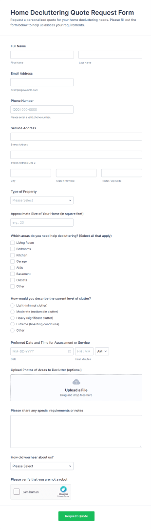 Home Decluttering Quote Request Form Template