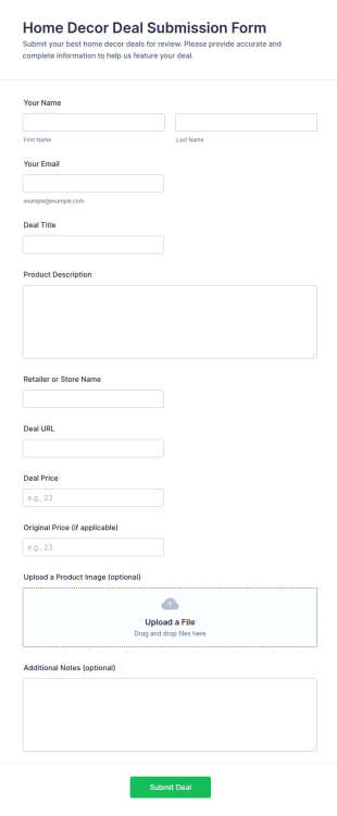Home Decor Deal Submission Form Template