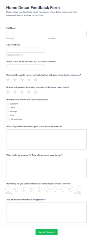 Home Decor Feedback Form Template