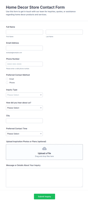 Home Decor Store Contact Form Template