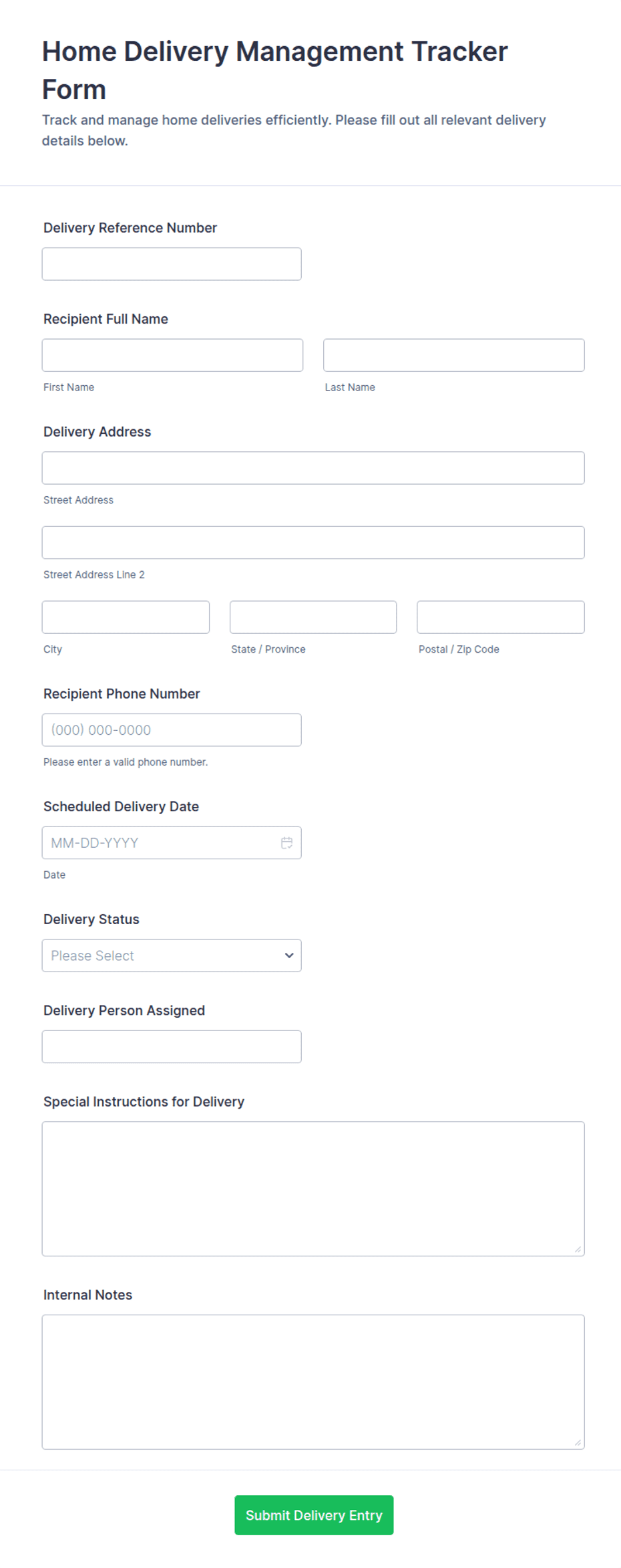 Home Delivery Management Tracker Form Template | Jotform