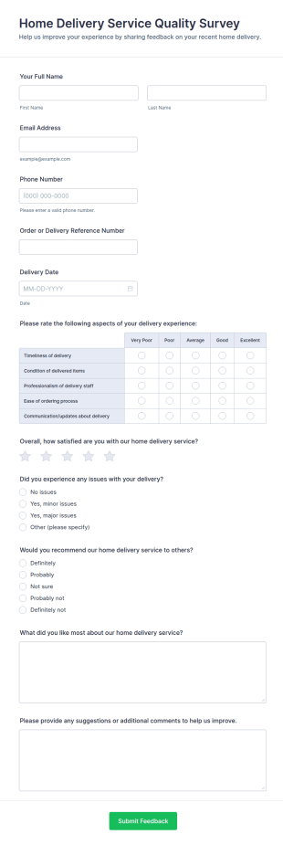 Home Delivery Service Quality Survey Form Template